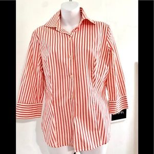 Ninety Tangerine/White Striped Button Down 3/4 Sleeve Vintage Shirt